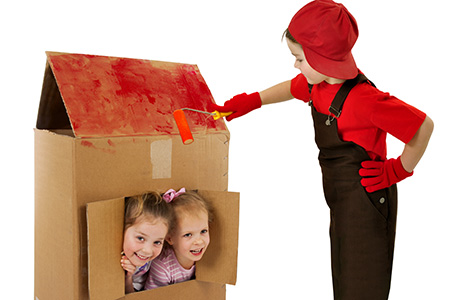 children with moving boxes