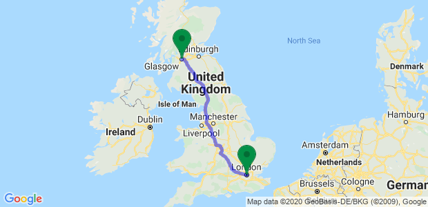 London to Glasgow removal companies Map