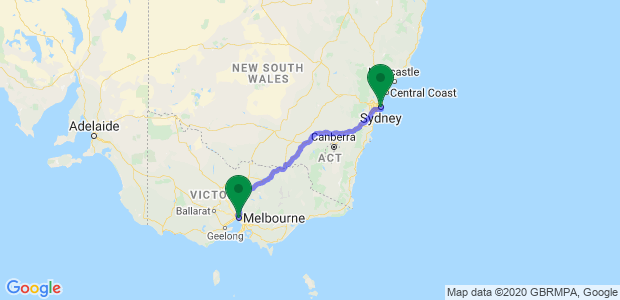 Sydney to Melbourne removal companies  Map