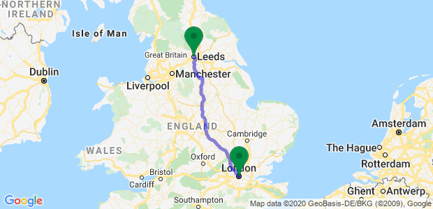 London to Leeds removal companies Map