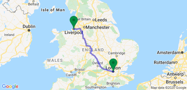 London to Liverpool Removals Map
