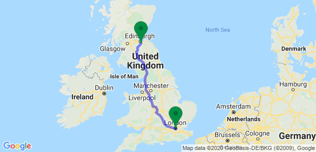 Removals from Edinburgh to London Map