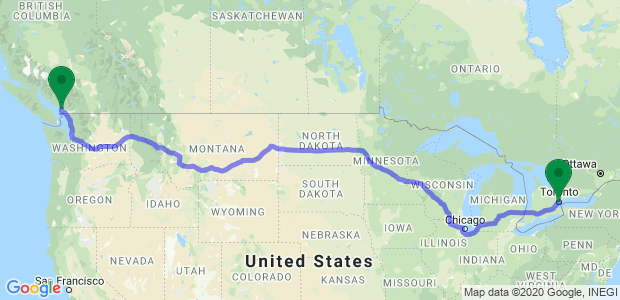 Moving from Toronto to Vancouver  Map