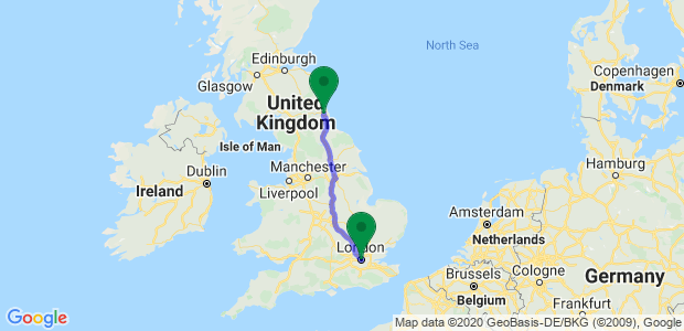 London to Newcastle Removals Map