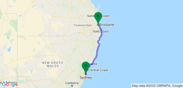 Sydney to Brisbane Removal Companies  Map