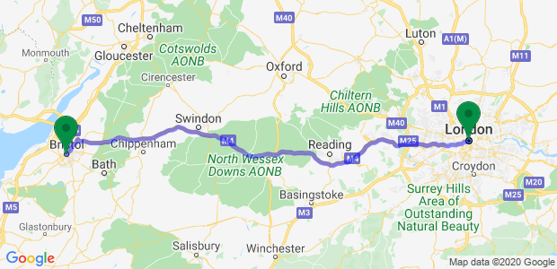 London to Bristol Removals Map