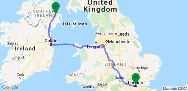 Removals London to Belfast Map
